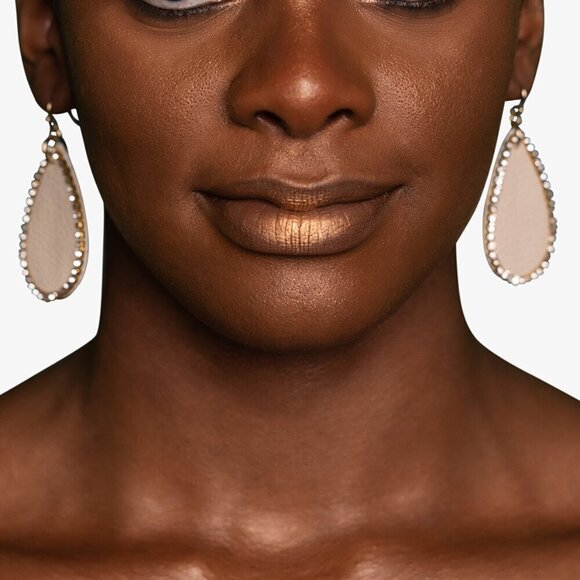 Faux Leather & Rhinestone Teardrop Earrings - Picture 7 of 7